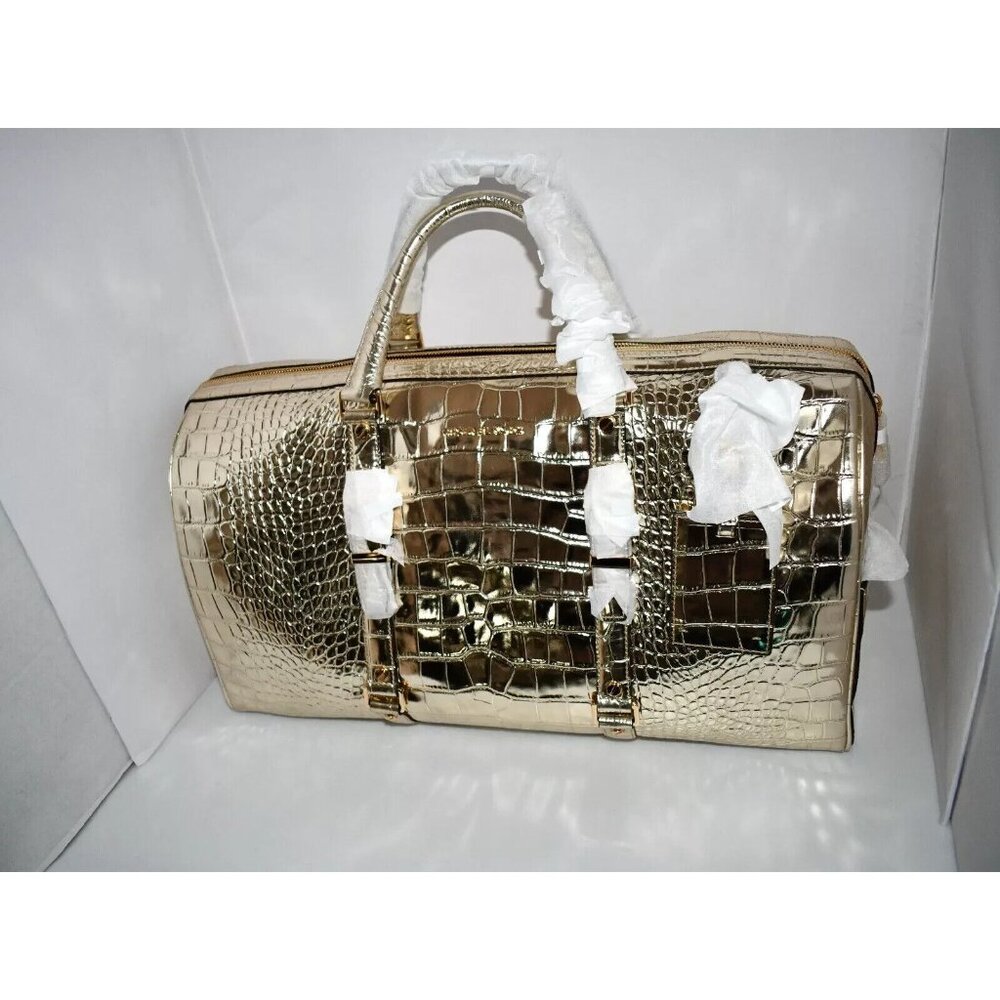 Michael Kors XL Metallic Crocodile Embossed Leather Weekender Bag in Gold #30F4G - Picture 4 of 6